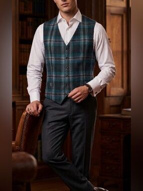 Vtg Cambridge Dry Goods Plaid Vest Cottage Prairie Grandma XL formal office
